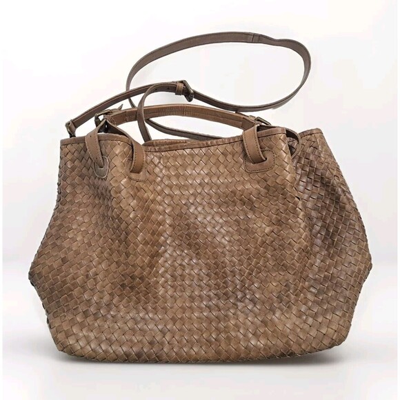 Valentina Handbags - Valentina Made In Italy Cognac Woven Leather Tote Hobo Bag Purse Handbag Brown